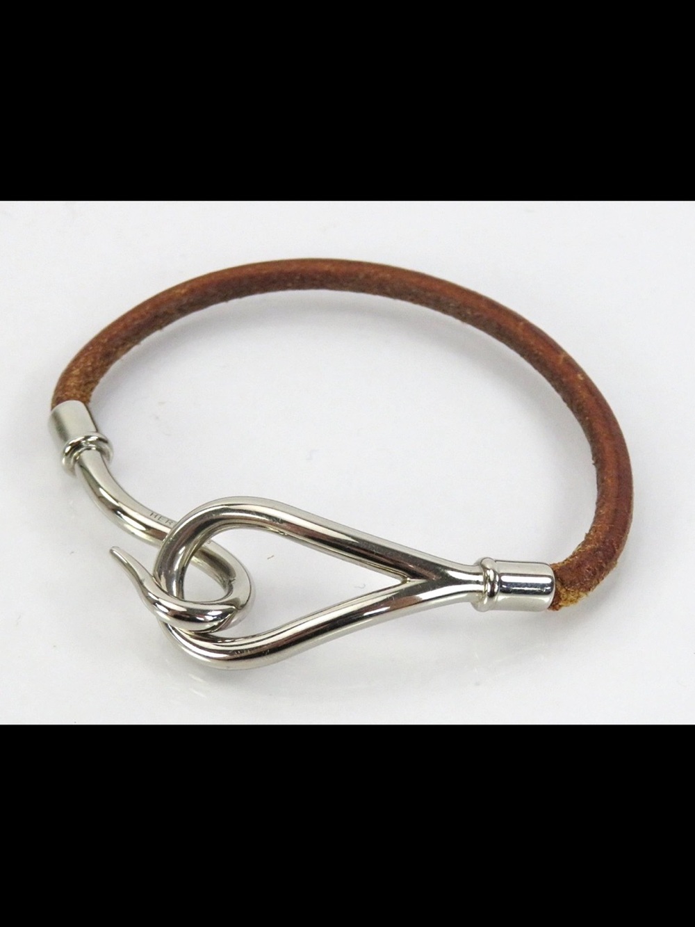 Hermes Brown Leather Bracelet with Silver Hook Detail